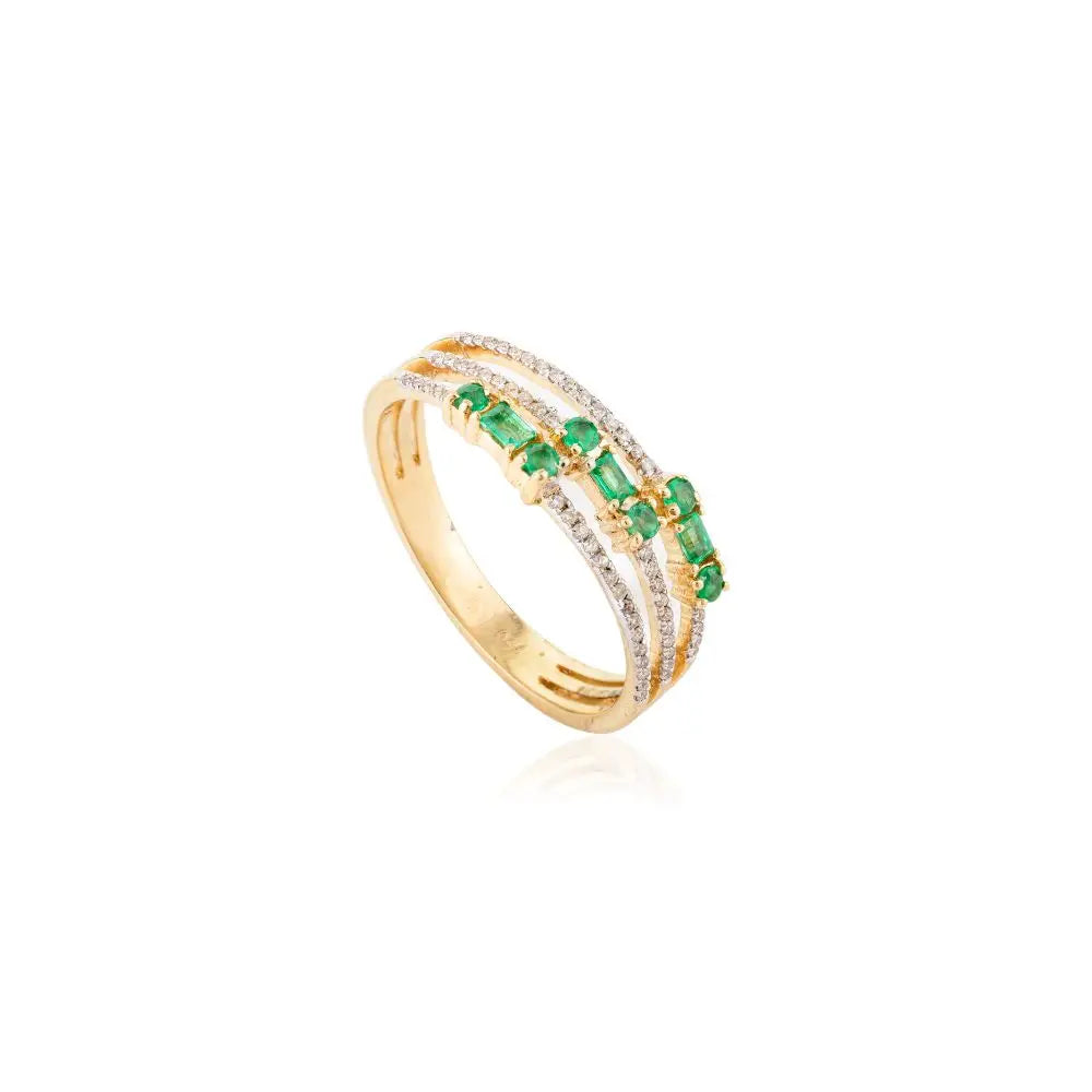 High Quality Emerald & Diamond Three Layer Band Ring Jewelry
