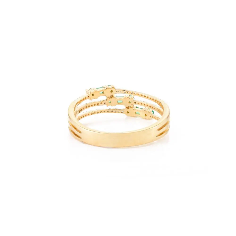 High Quality Emerald & Diamond Three Layer Band Ring Jewelry