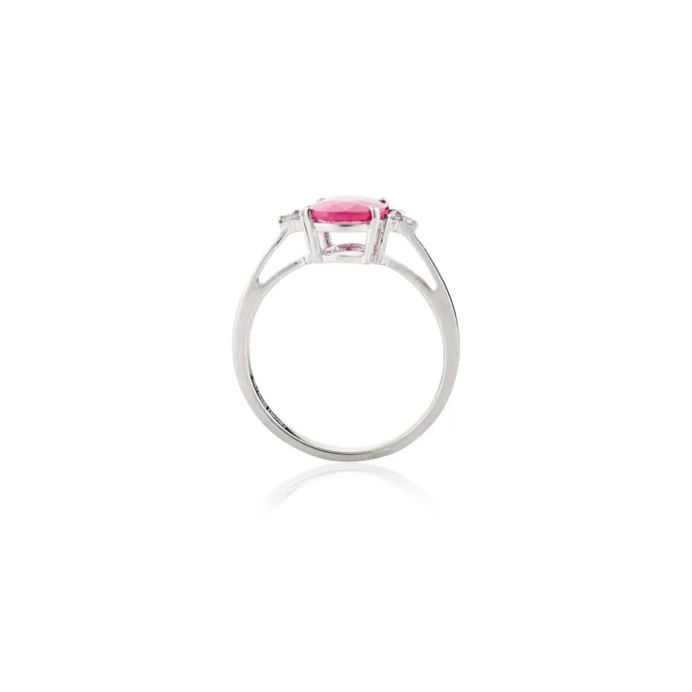 Classic Design Ruby and Diamond Statement Ring in 14k White Gold