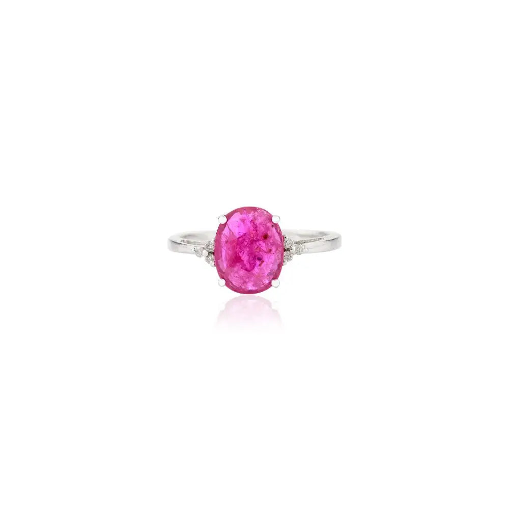 Classic Design Ruby and Diamond Statement Ring in 14k White Gold