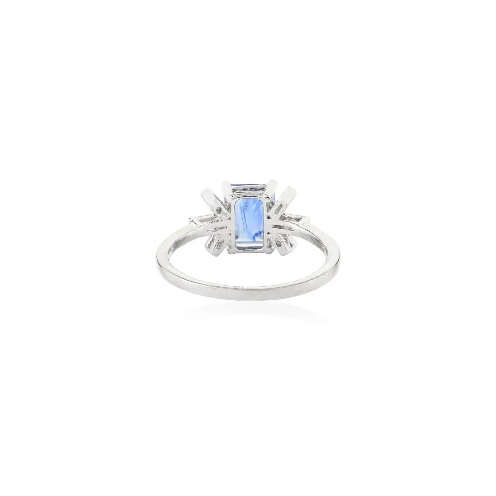 14K Solid White Gold Natural Blue Sapphire & Diamond Solitaire Ring