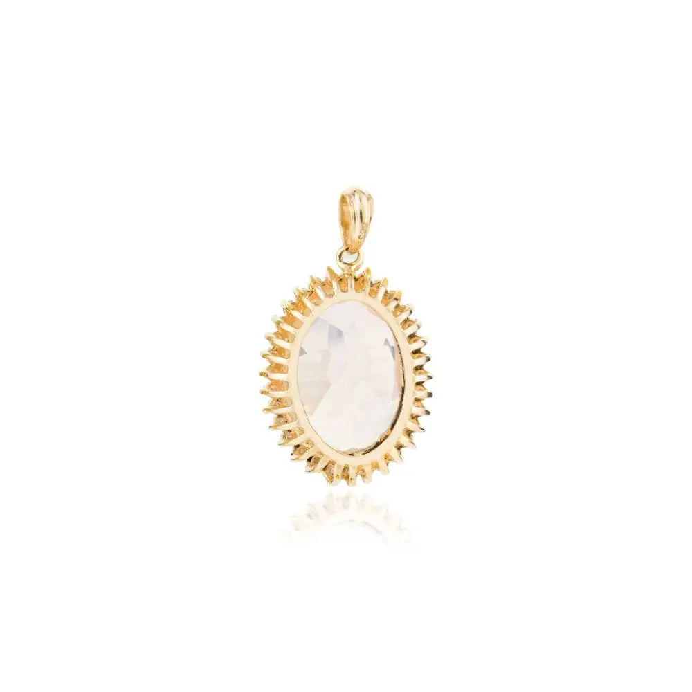 14k Solid Yellow Gold Rose Quartz Statement Pendant with Diamonds