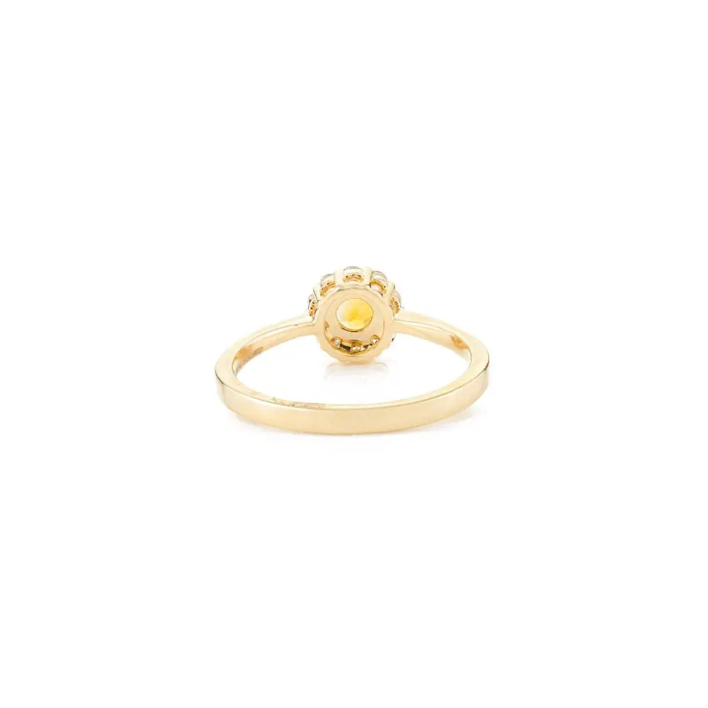 Natural Round Cut Citrine and Halo Diamond Ring in 14k Yellow Gold