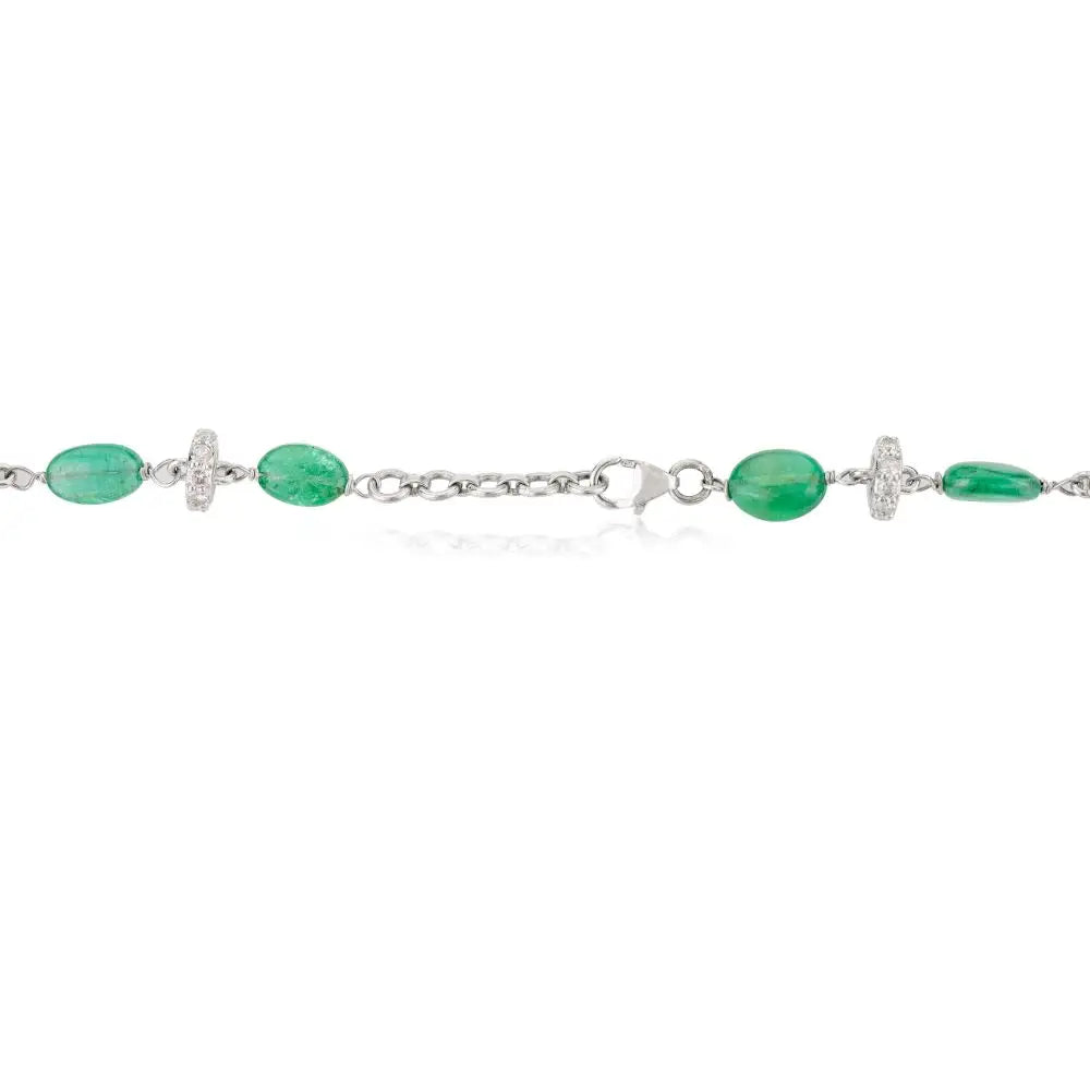 Factory Design Emerald & Diamond Beaded Necklace in 18k White Gold