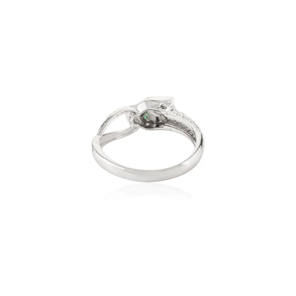 Emerald & Diamond Panther Cocktail Ring in 14k Real White Gold Jewelry
