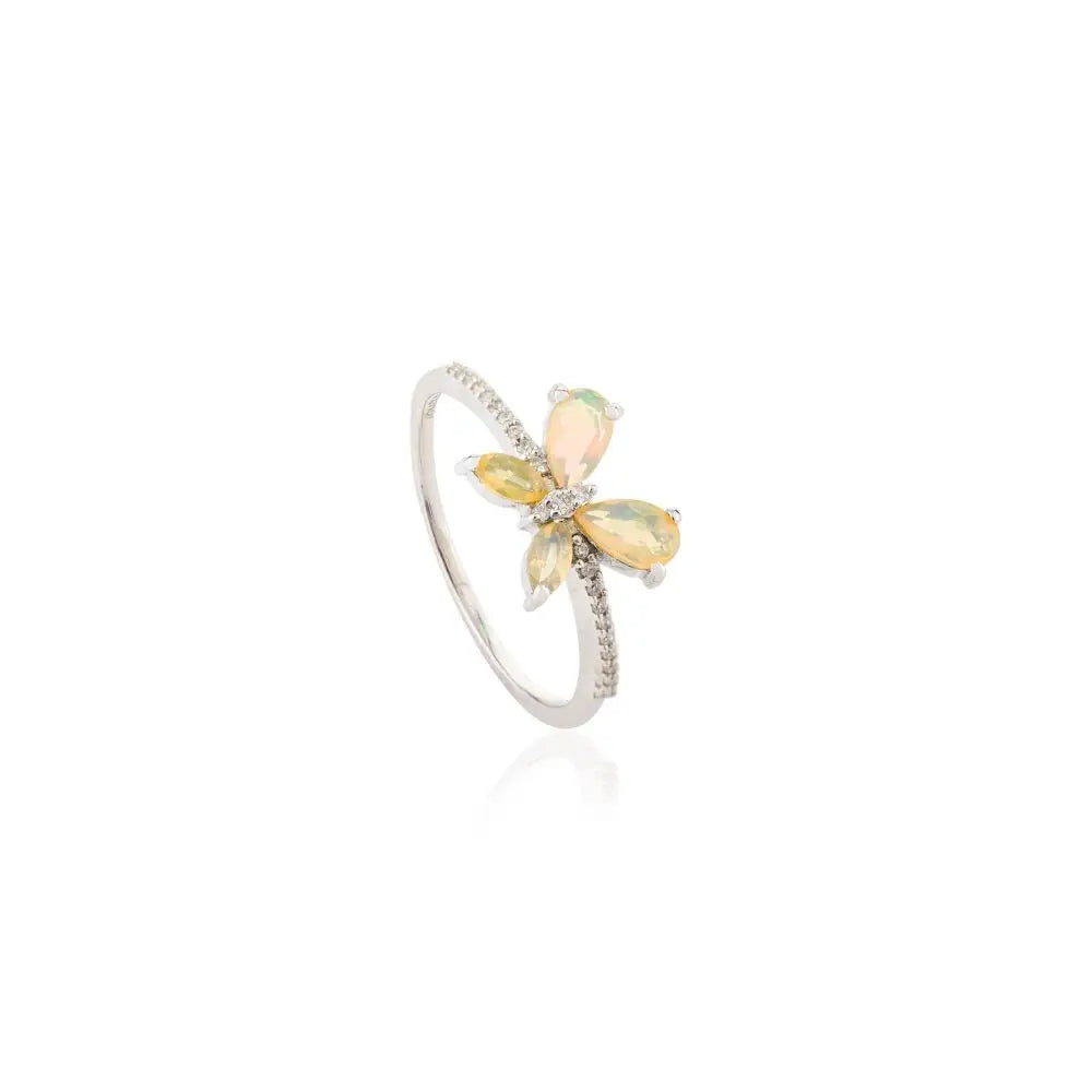 Best Quality Opal & Diamond Butterfly Engagement Ring in 14k Gold