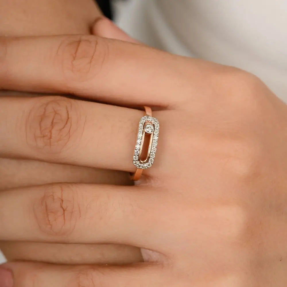 Best Quality Real Diamond Uno Pave Minimalist Ring in 14k Rose Gold
