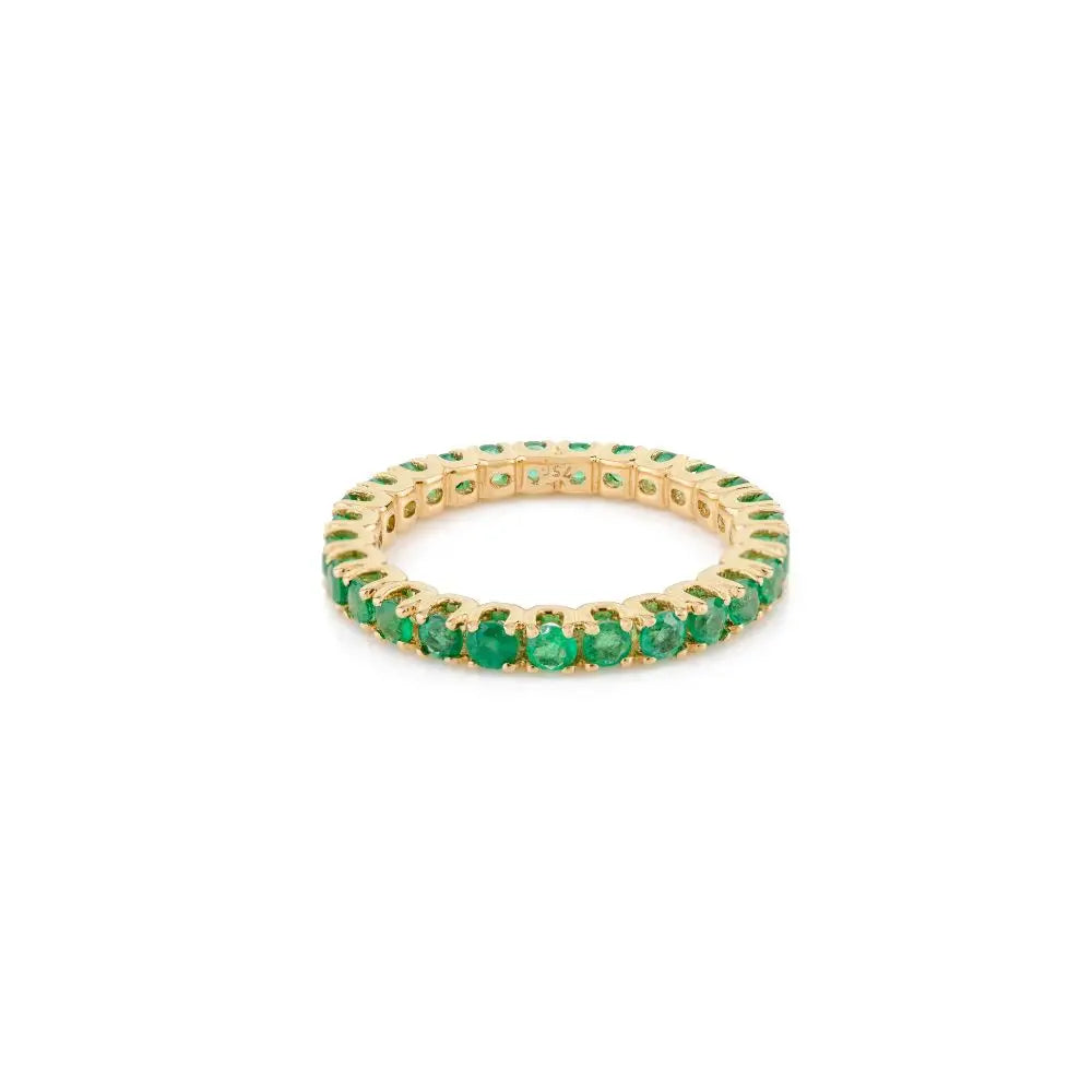 18k Solid Yellow Gold & Natural Emerald Stackable Band Ring For Womens
