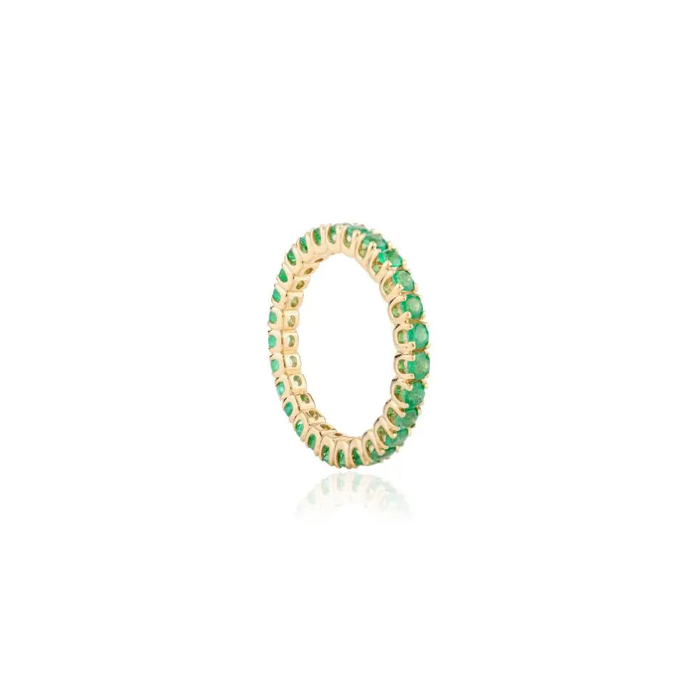 18k Solid Yellow Gold & Natural Emerald Stackable Band Ring For Womens