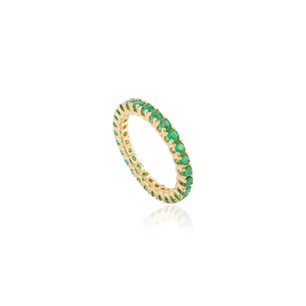 18k Solid Yellow Gold & Natural Emerald Stackable Band Ring For Womens