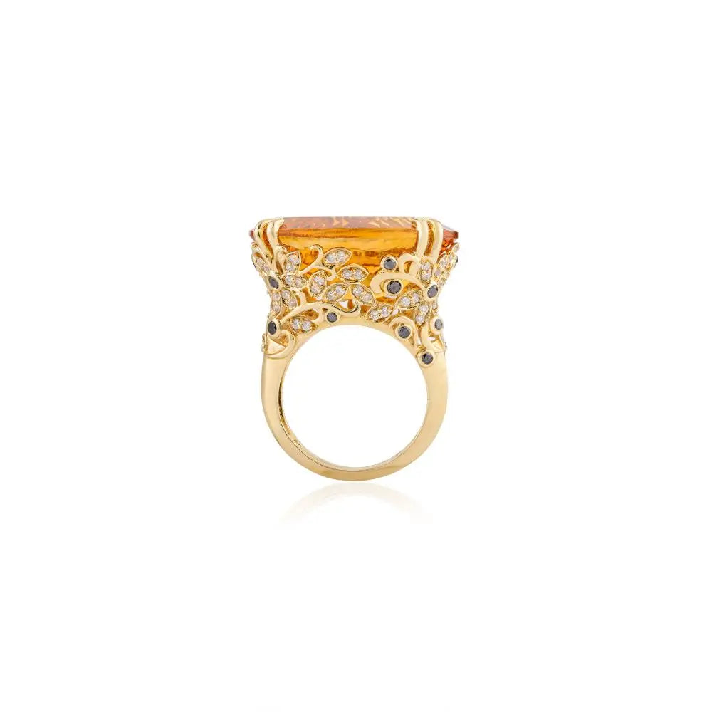 Luxurious 14k Solid Yellow Gold With Citrine & Diamond Regal Cocktail Ring