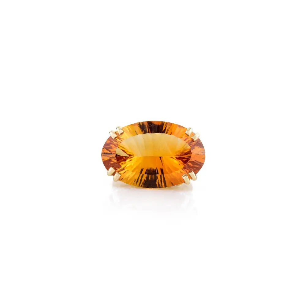 Luxurious 14k Solid Yellow Gold With Citrine & Diamond Regal Cocktail Ring