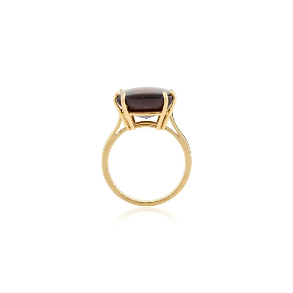 18k Real Yellow Gold & Natural Cushion Cut Garnet Solitaire Cocktail Ring