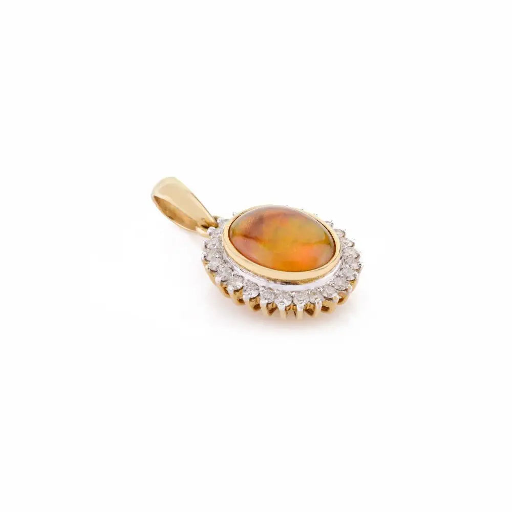 Best Quality Oval Cut Opal & Halo Diamond Pendant Jewelry in 14k Gold