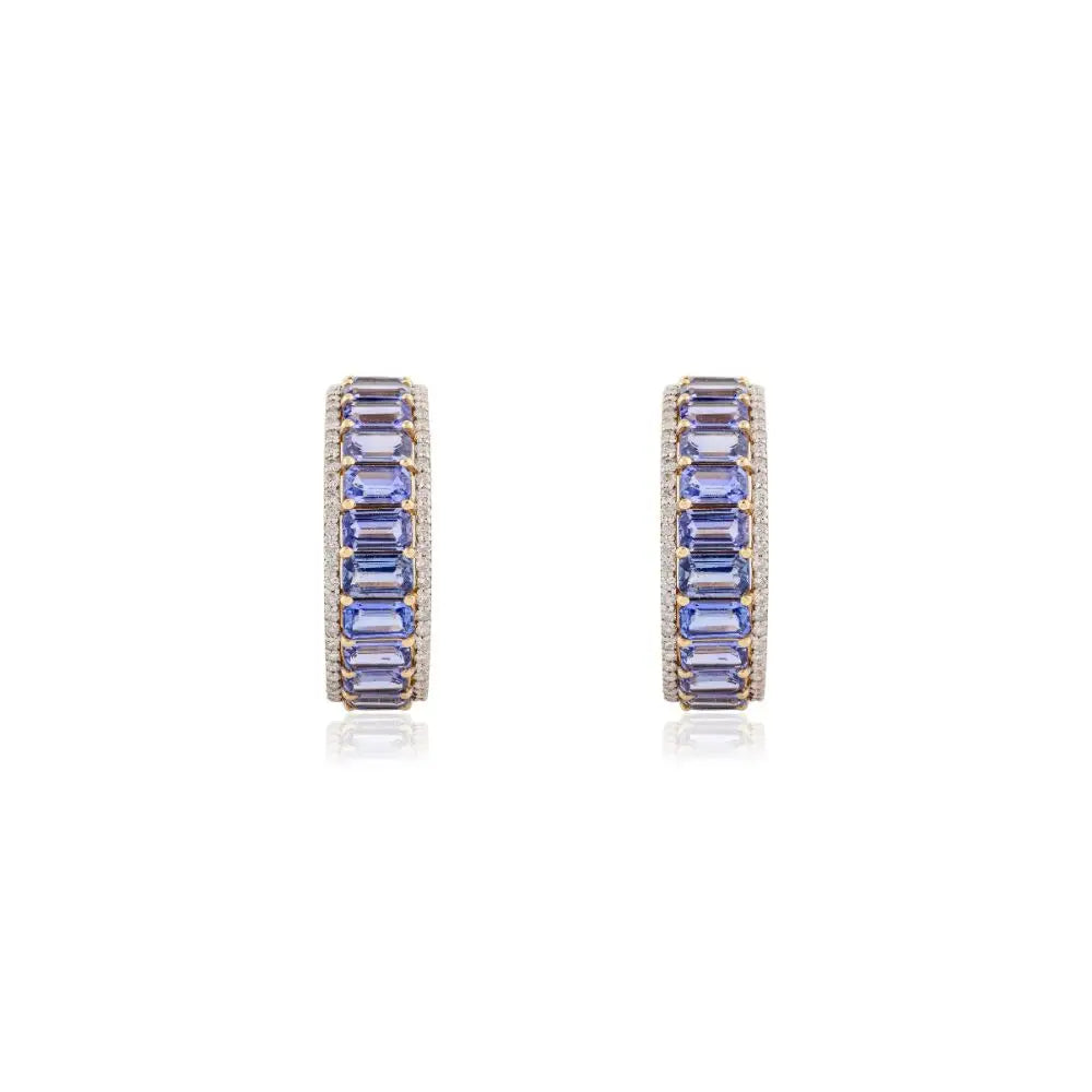 Best Quality Blue Sapphire & Diamond Wedding Hoop Earrings 18K Gold