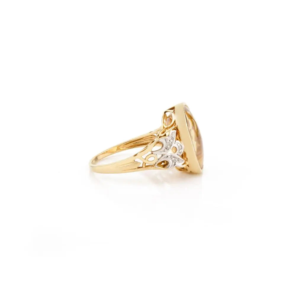 Oval Cut Citrine & Diamond 18k Yellow Gold Wedding Cocktail Ring