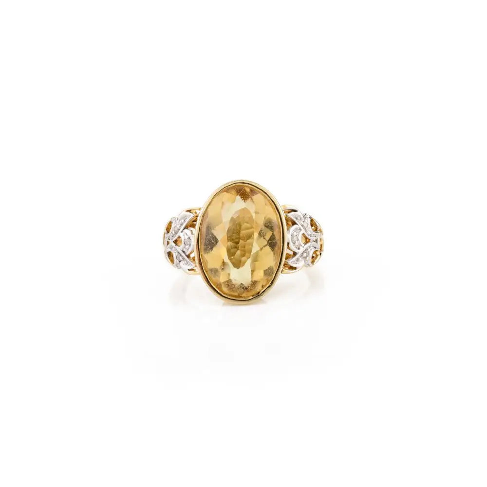 Oval Cut Citrine & Diamond 18k Yellow Gold Wedding Cocktail Ring