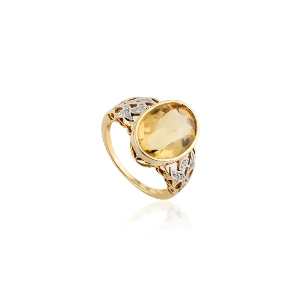 Oval Cut Citrine & Diamond 18k Yellow Gold Wedding Cocktail Ring