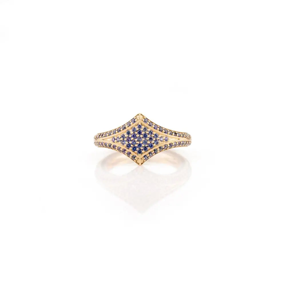 Blue Sapphire & 14k Solid Yellow Gold Wedding Ring Gold Jewelry