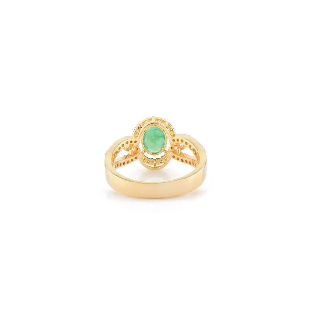 100% Natural Oval Cut Emerald and Diamond Wedding Ring Fine Jewelry