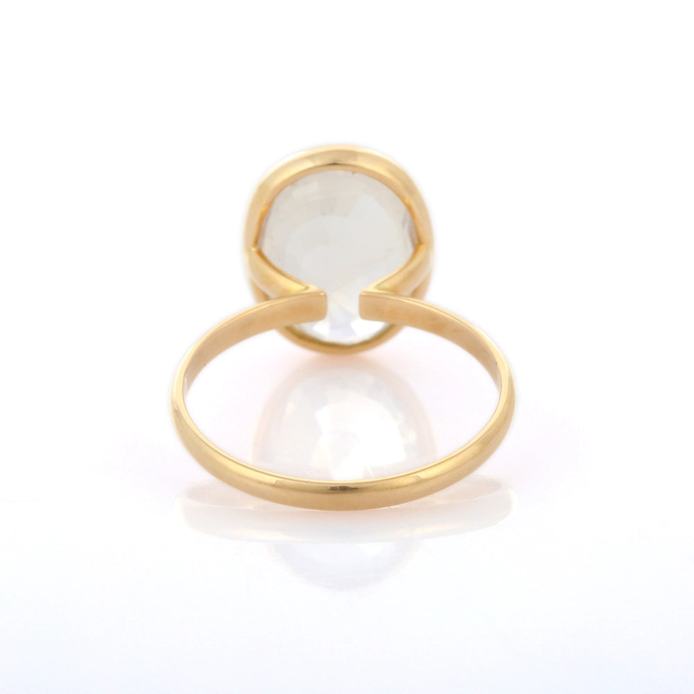 Natural Precious Gemstone White Sapphire 18K Solid Yellow Gold Single Stone Ring