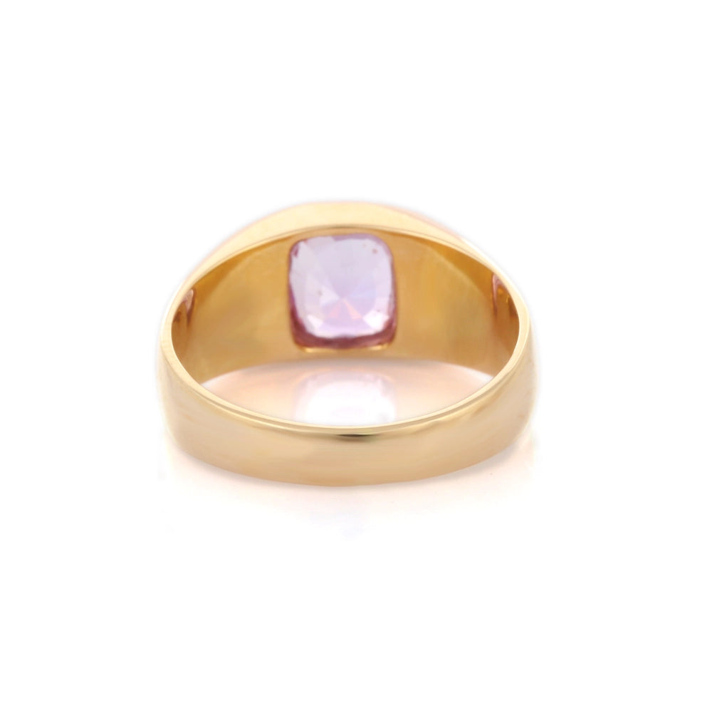 Best Selling Product Natural Pink Sapphire Cushion Cut 18K Solid Yellow Gold Men's Ring