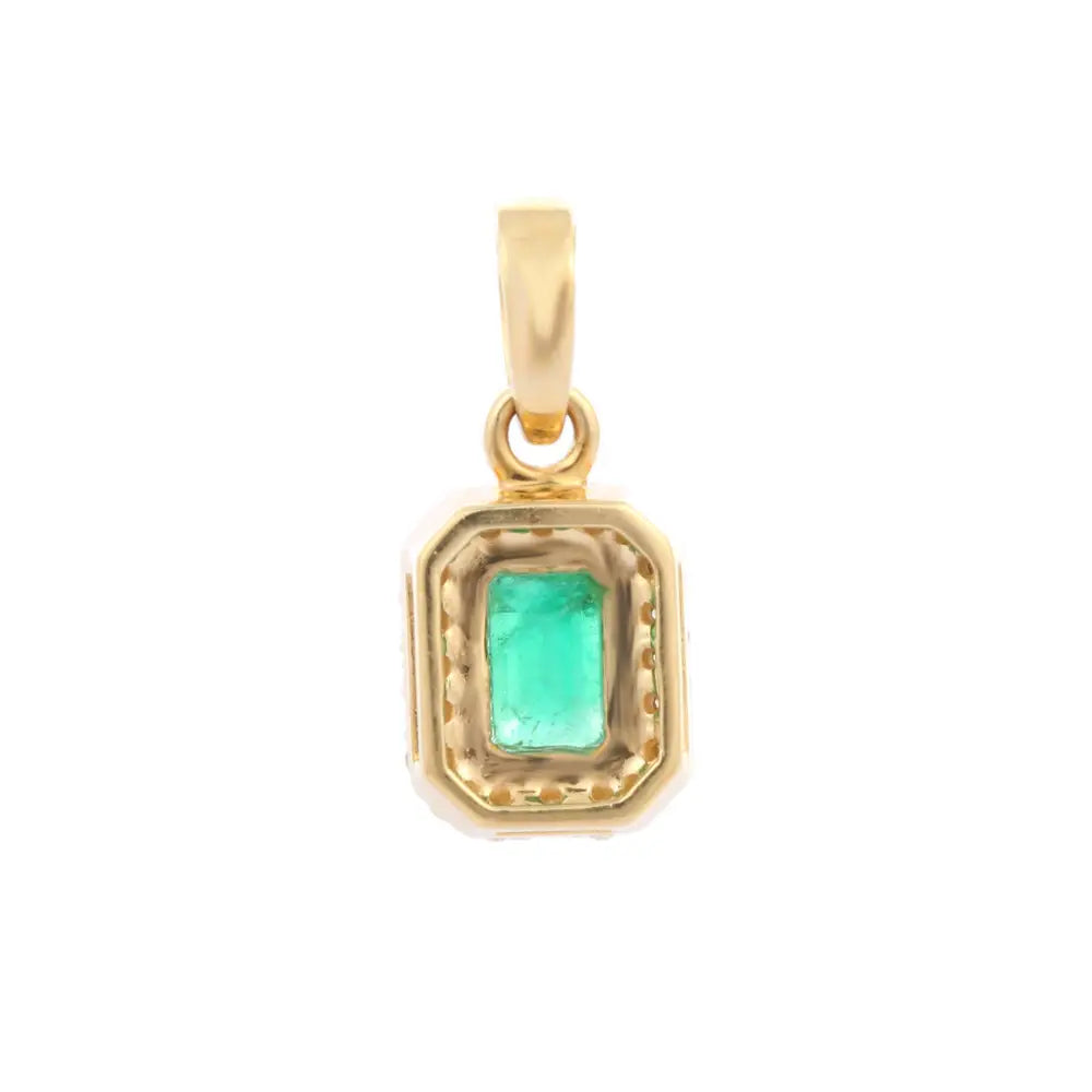 Fine Jewelry Natural Emerald And Diamond 14K Solid Yellow Gold Solitaire Pendant
