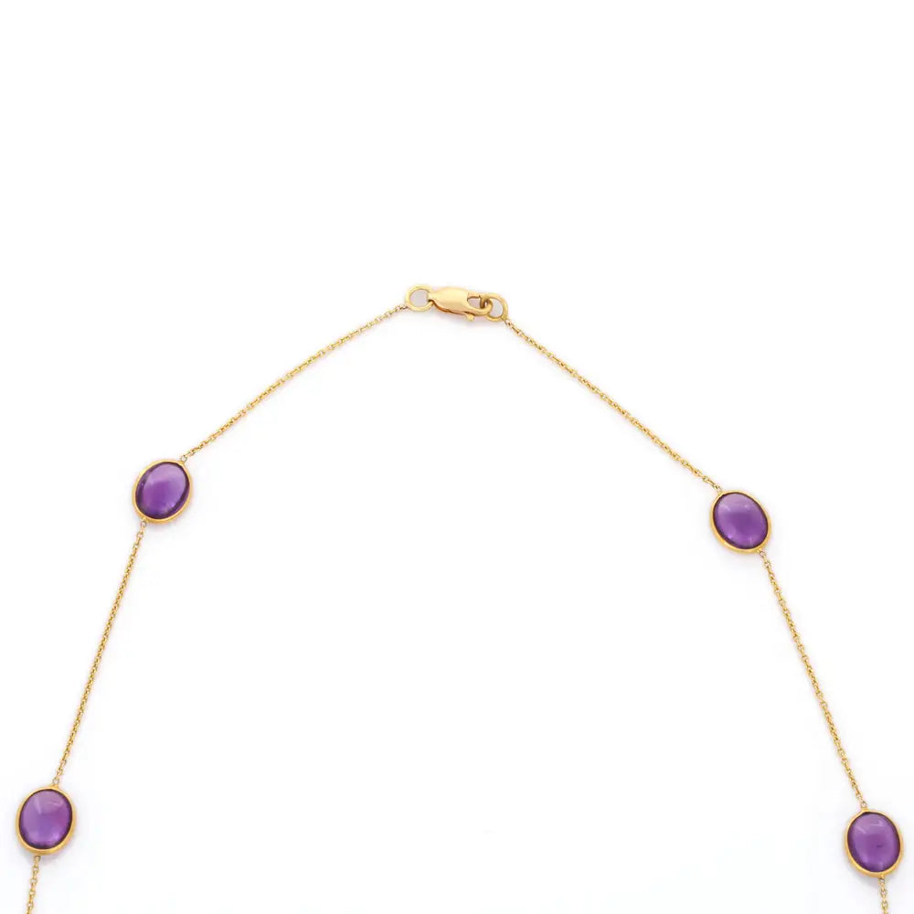Custom Jewelry Natural Amethyst 18K Solid Yellow Gold Long Chain Gemstone Necklace