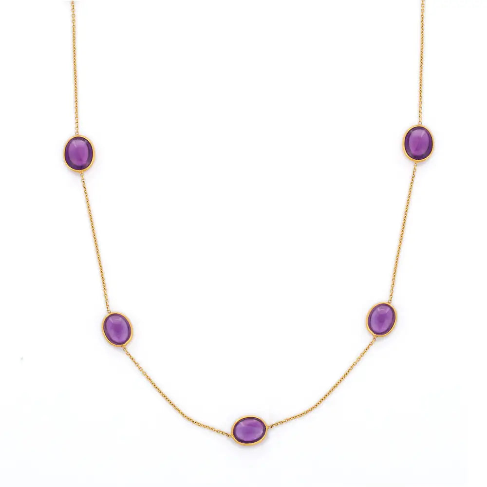 Custom Jewelry Natural Amethyst 18K Solid Yellow Gold Long Chain Gemstone Necklace