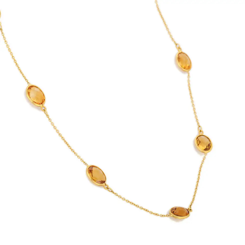 Custom Jewelry Natural Citrine 18K Solid Yellow Gold Dainty Chain Necklace