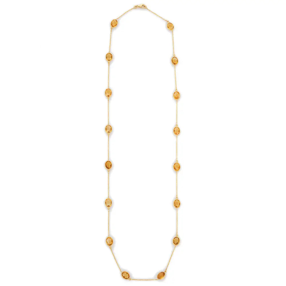 Custom Jewelry Natural Citrine 18K Solid Yellow Gold Dainty Chain Necklace