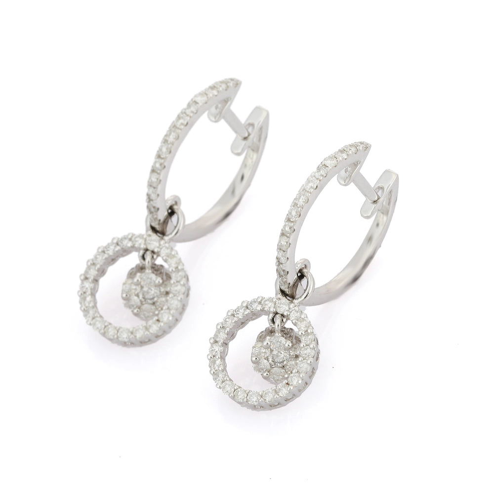 Best Selling Product Natural Diamond 14K Solid White Gold Russian Hook Earrings