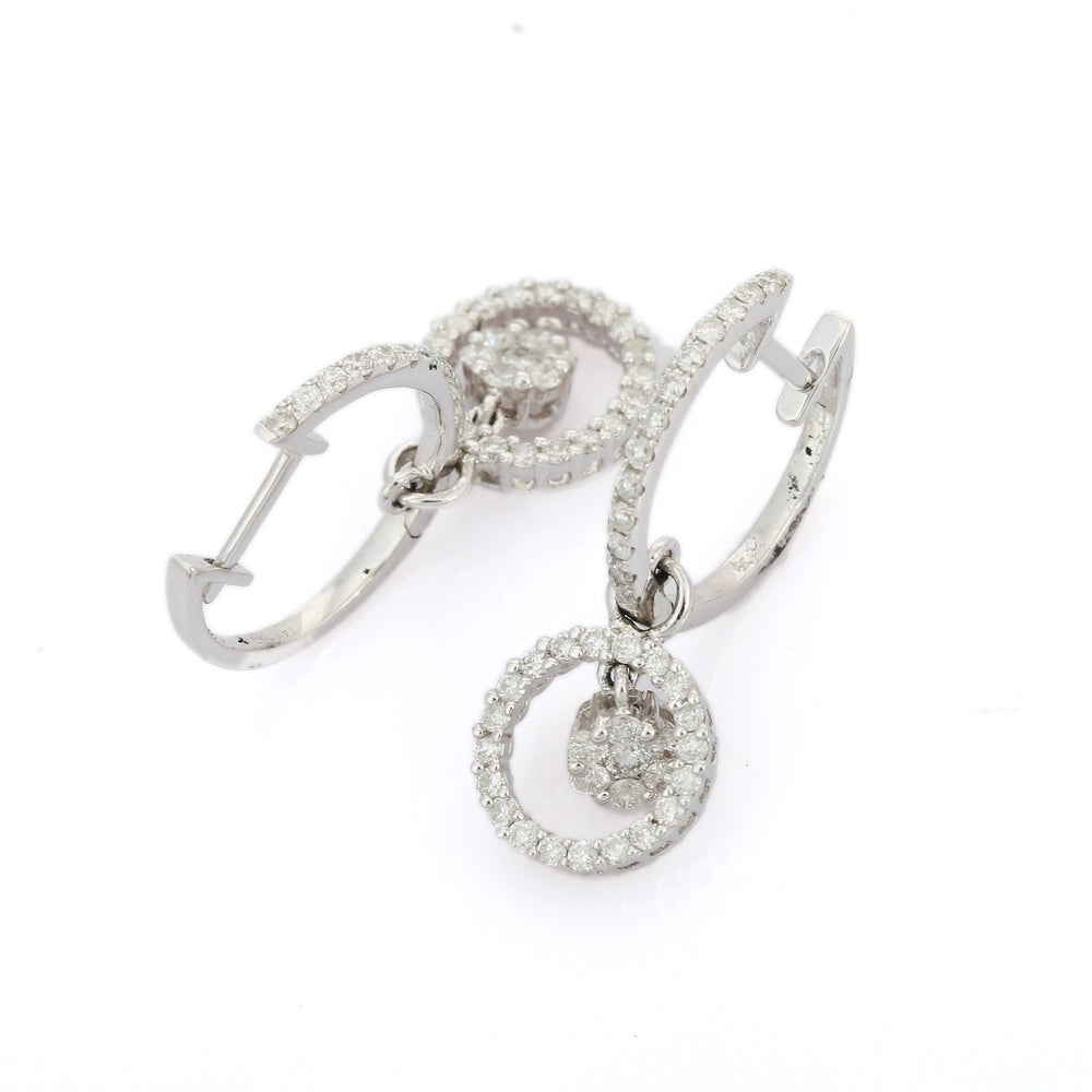 Best Selling Product Natural Diamond 14K Solid White Gold Russian Hook Earrings