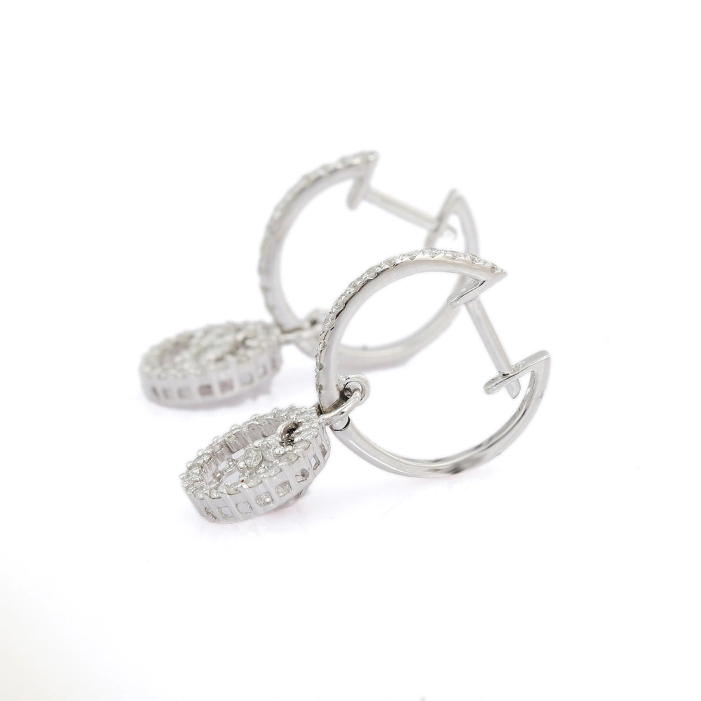 Best Selling Product Natural Diamond 14K Solid White Gold Russian Hook Earrings