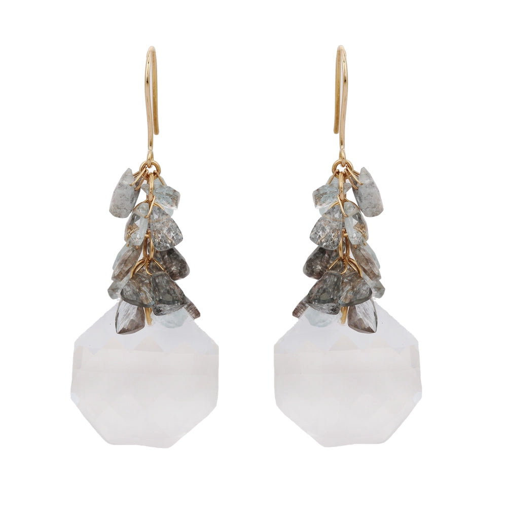 Trending Jewelry Natural Aquamarine & Crystal 18K Solid Yellow Hippie Dangle Gold Earrings