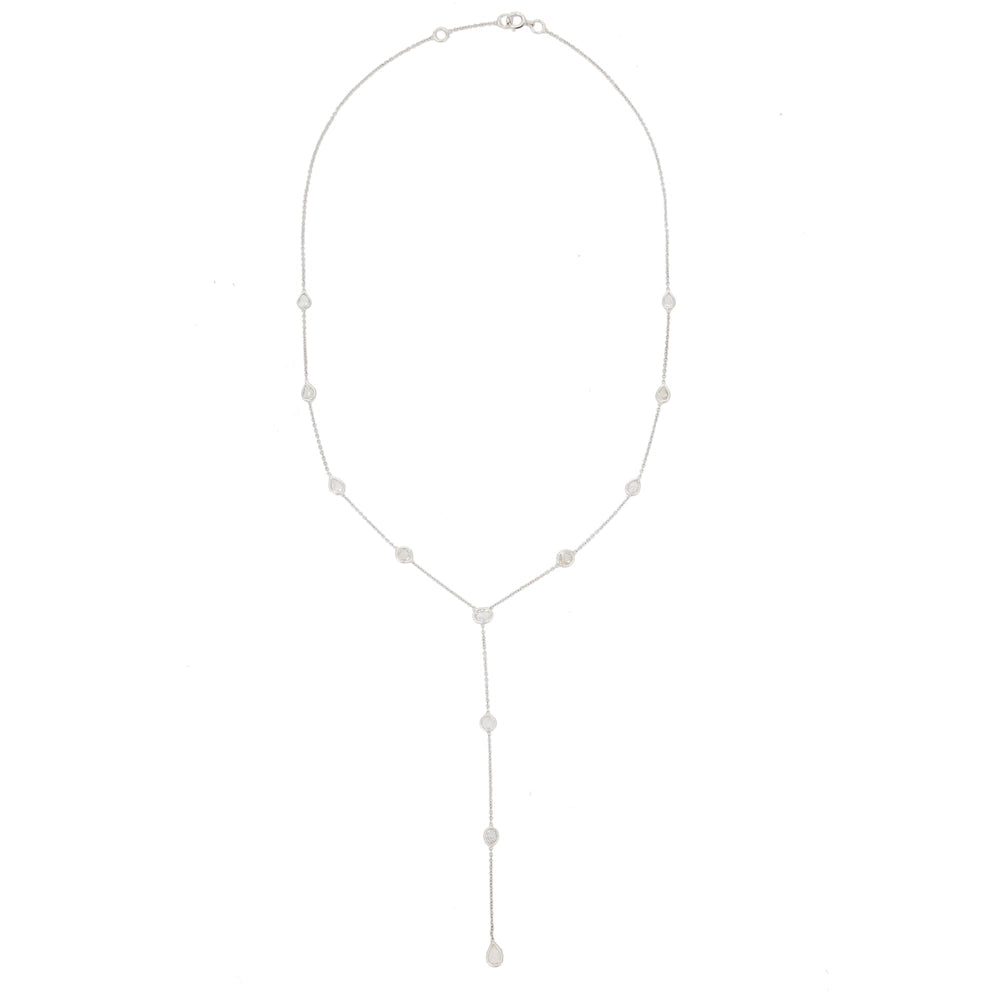 Custom Jewelry Natural Diamond 18K Fine White Gold Long Chain Charm Necklace