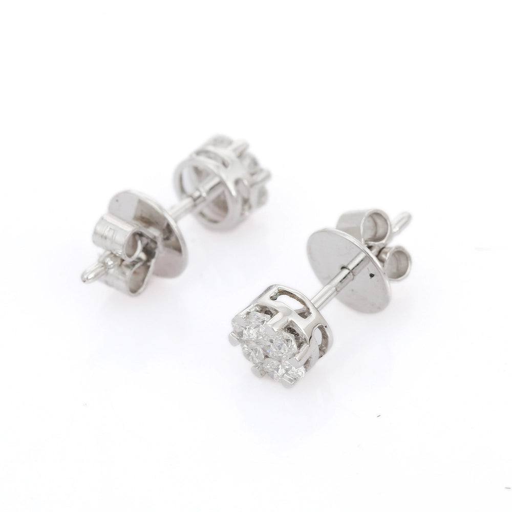 Minimalist Jewelry Natural Diamond 18K Fine White Gold Stud Earring