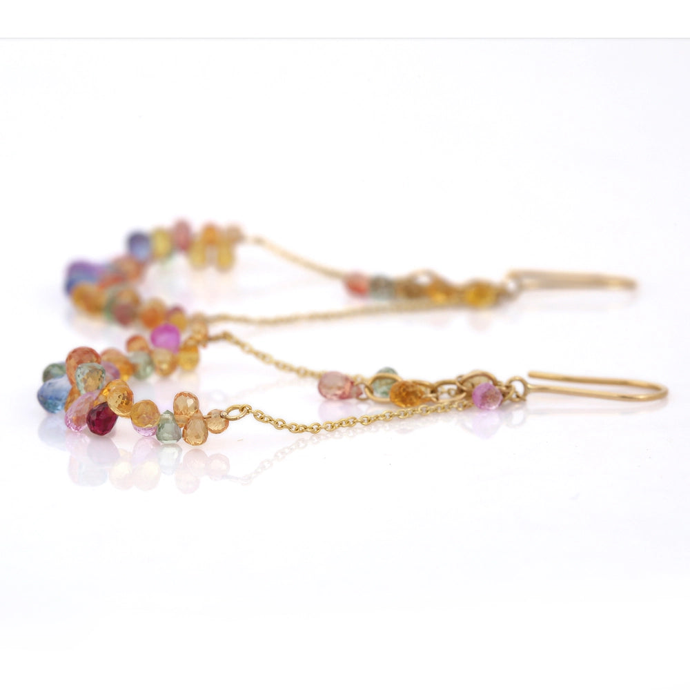 Trending Jewelry Fine 18K Yellow Gold Natural Multi Sapphire Dangle Earring