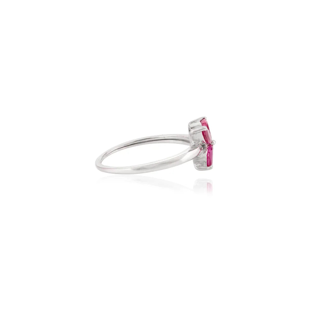 July Birthstone Marquise Shape Natural Ruby Solid 14K White Gold Flower Ring