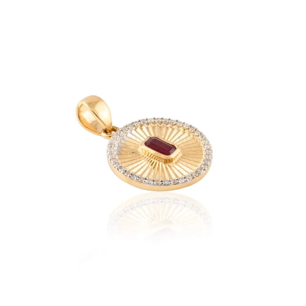 Handmade Jewelry Genuine Ruby & Diamond 18K Fine Yellow Gold Single Stone Pendant