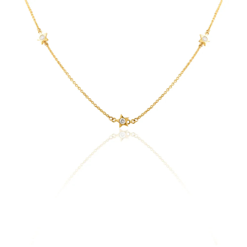Minimal Jewelry Natural Diamond 14K Solid Yellow Gold Star Charm Necklace