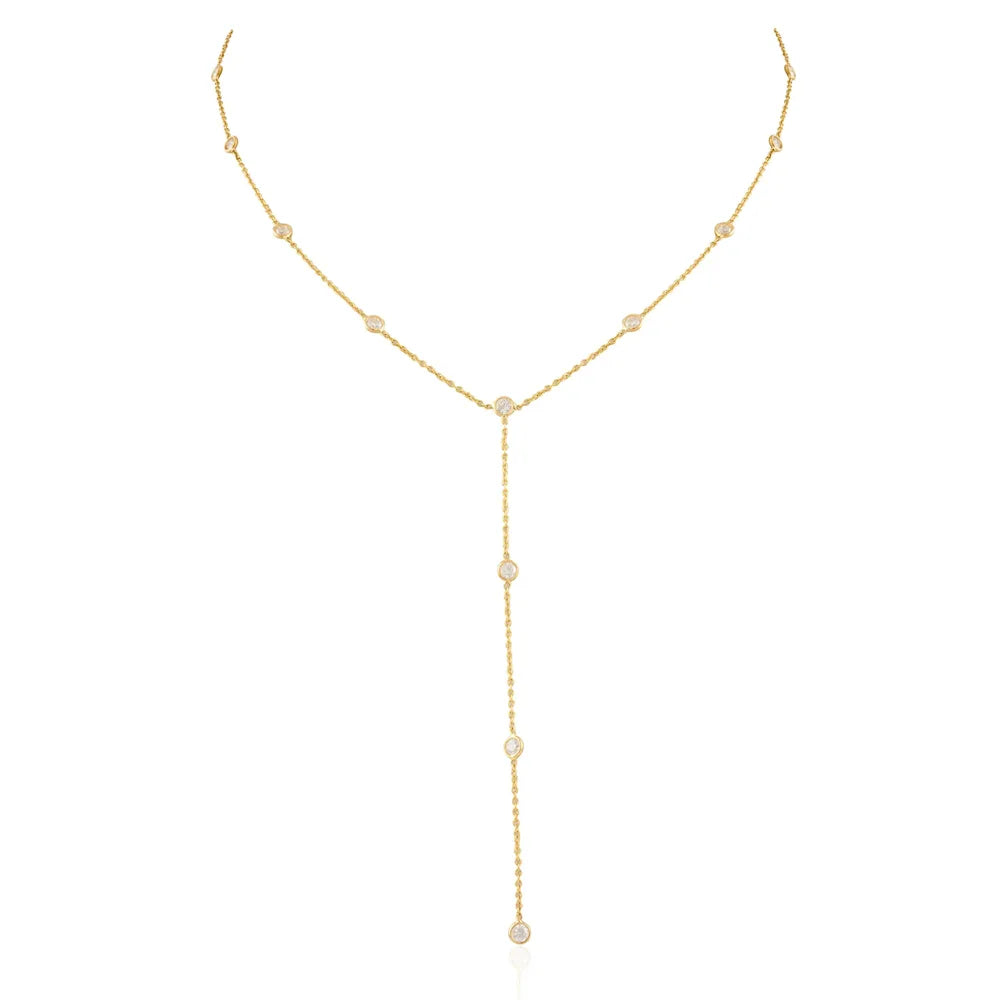 Minimal Jewelry 18K Solid Yellow Gold Natural Diamond Long Chain Necklace