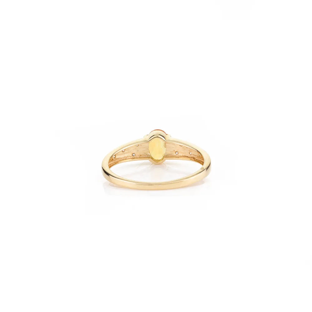 New Fashionable Natural Citrine & Diamond 14K Solid Yellow Gold Engagement Ring