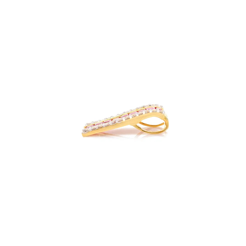 Handcrafted Square Cut Ruby & Halo Diamond 14k Solid Yellow Gold Bar Pendant