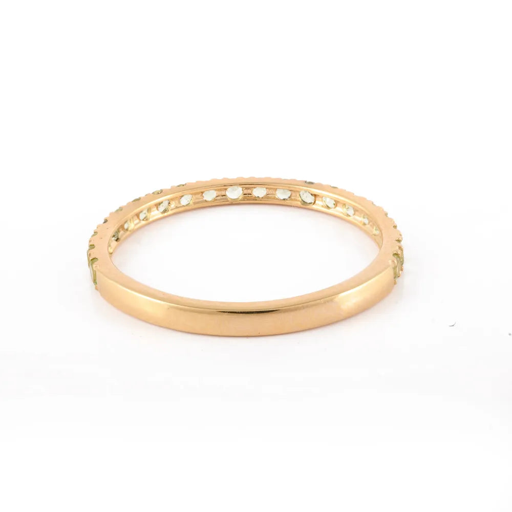 Minimalist Natural Peridot 14K Solid Yellow Gold Full Eternity Band Ring