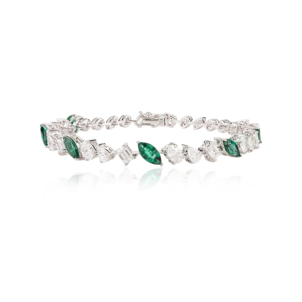 Wholesale Jewelry 18K White Gold Emerald & Diamond Tennis Bracelet