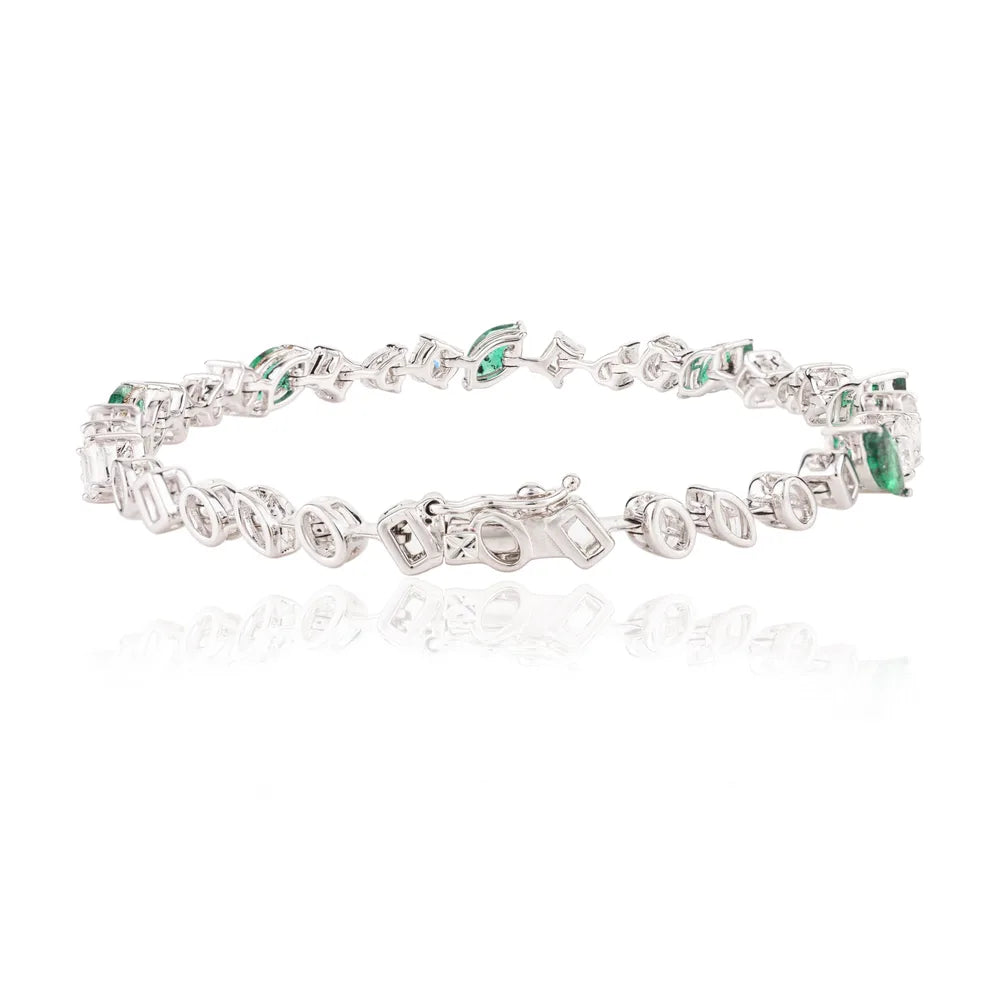 Wholesale Jewelry 18K White Gold Emerald & Diamond Tennis Bracelet