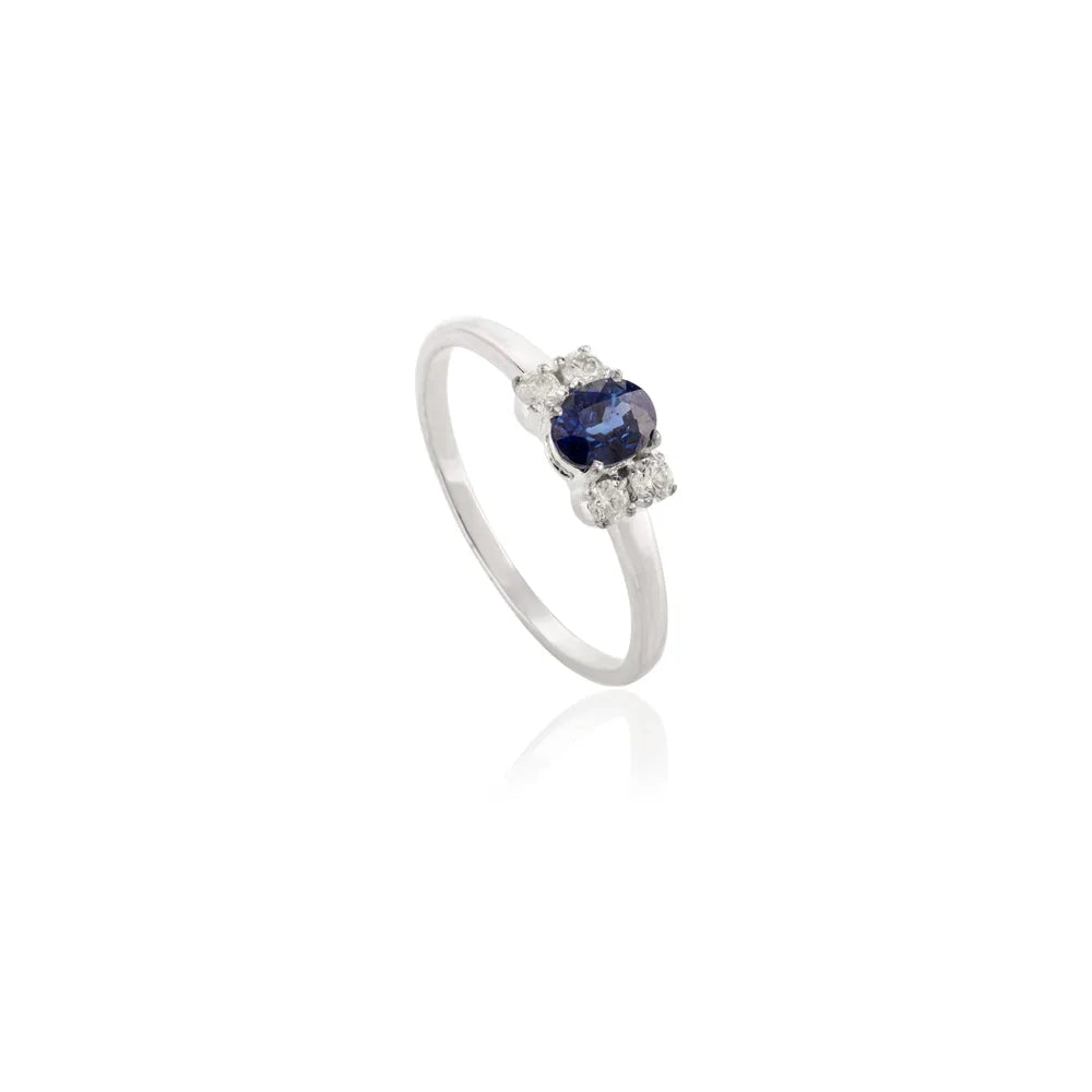 New Arrivals Sapphire & Diamond 14K White Gold Engagement Single Stone Ring