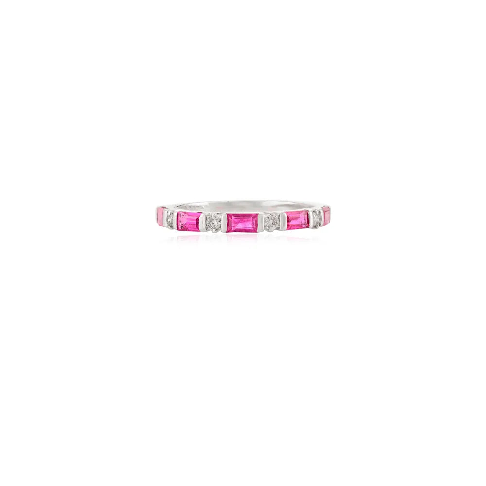 Best Quality Product Ruby & Diamond 14K Solid White Gold Handmade Ring