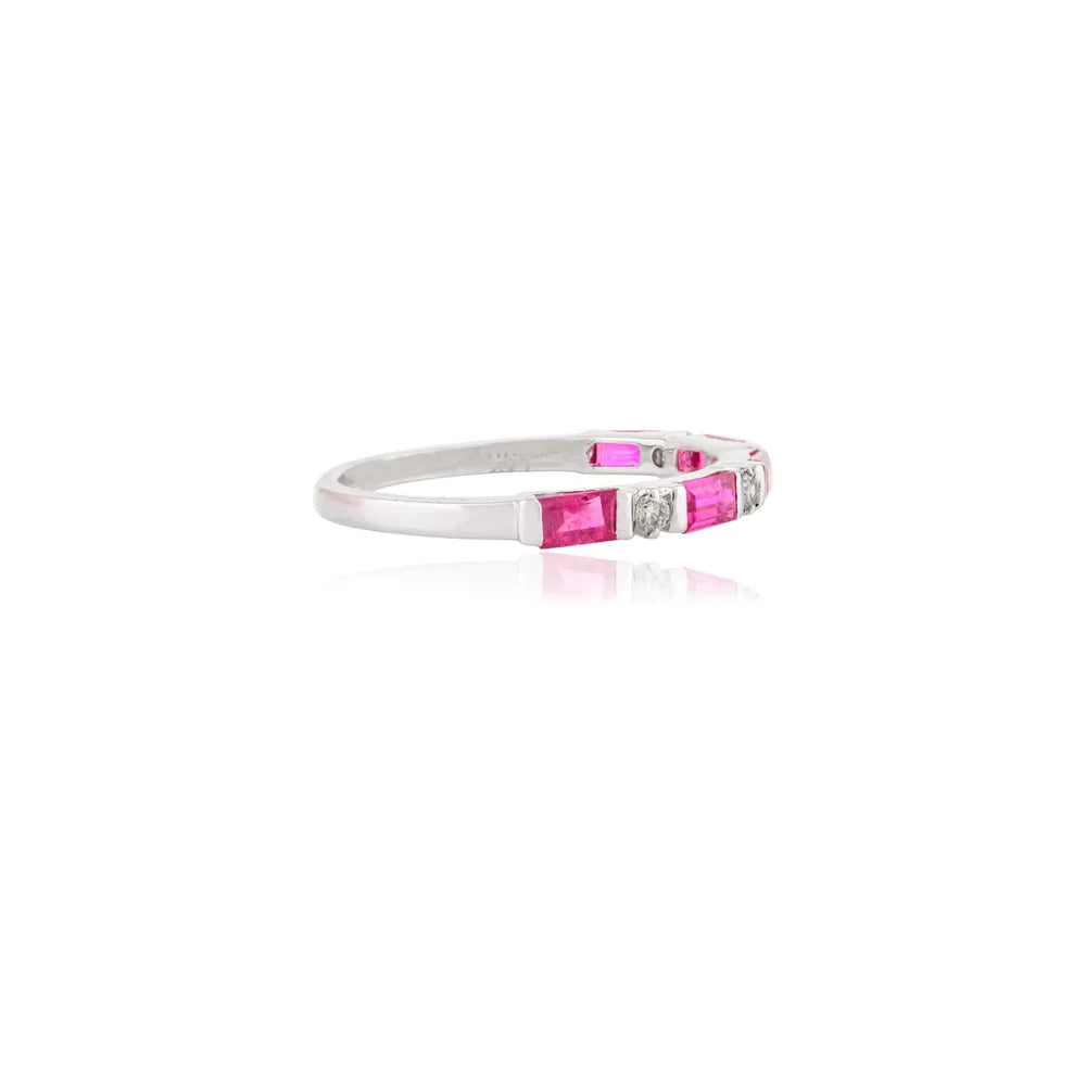 Best Quality Product Ruby & Diamond 14K Solid White Gold Handmade Ring